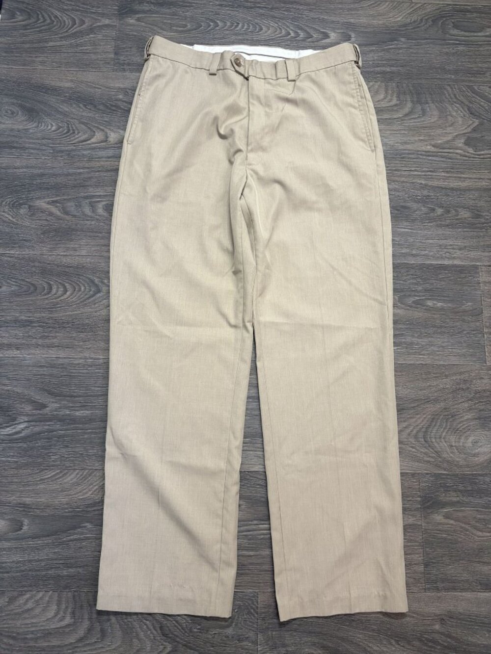 Haggar Mens Premium No Iron Classic Fit Flat Front Pants 36x34 Khaki Stretch